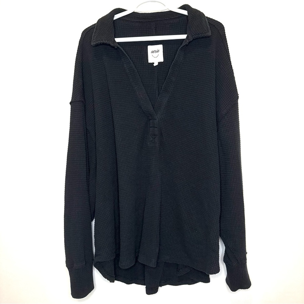 Aerie Black LumberJane Waffle Knit Shirt